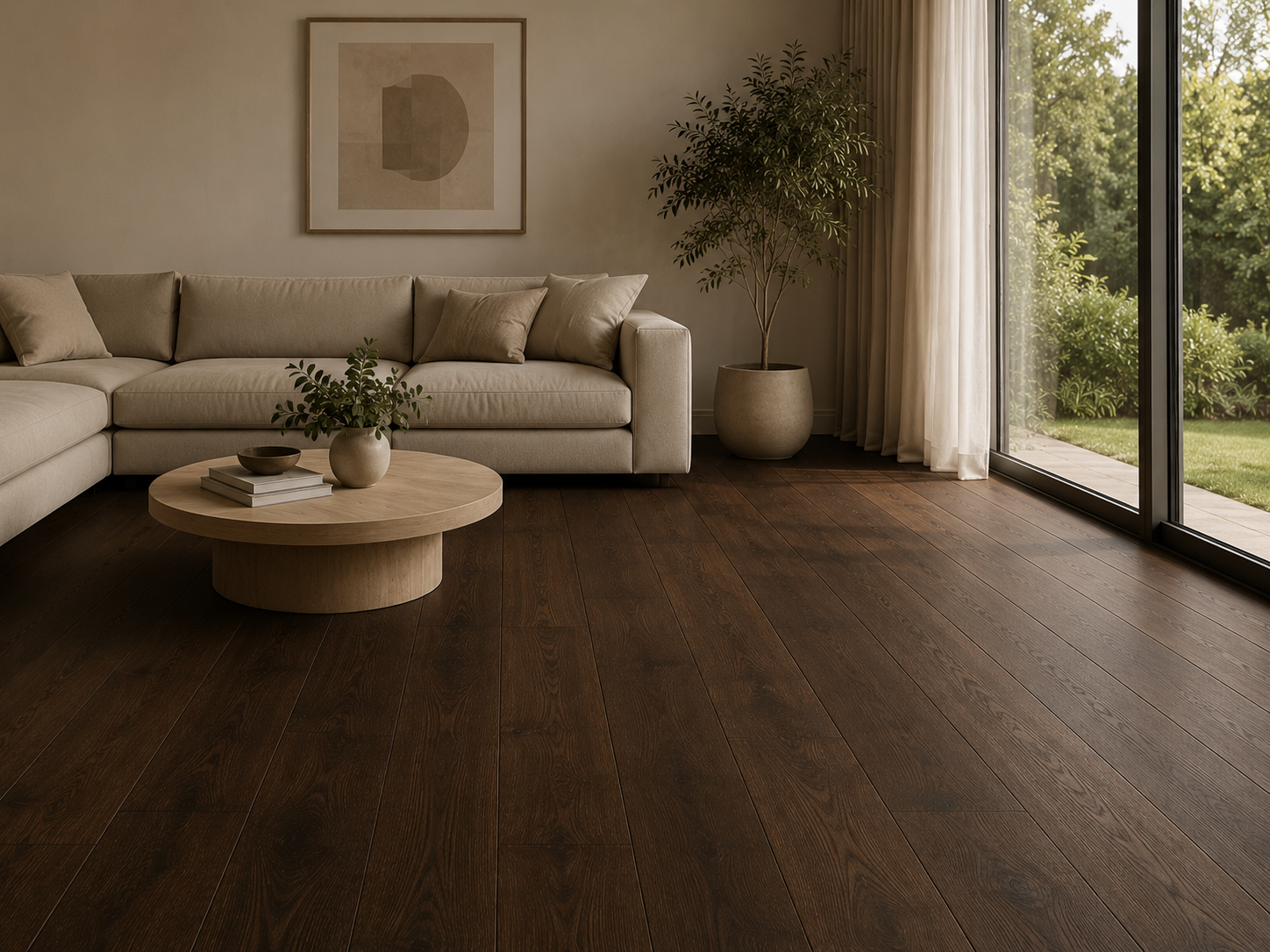 Renovierter Holzboden mit warmer brauner Oberfläche